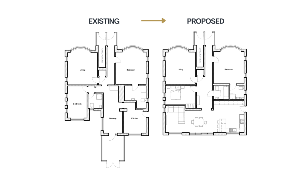 Planning Application Approved in Southbourne, Bournemouth: Remodel and extension of half a house.